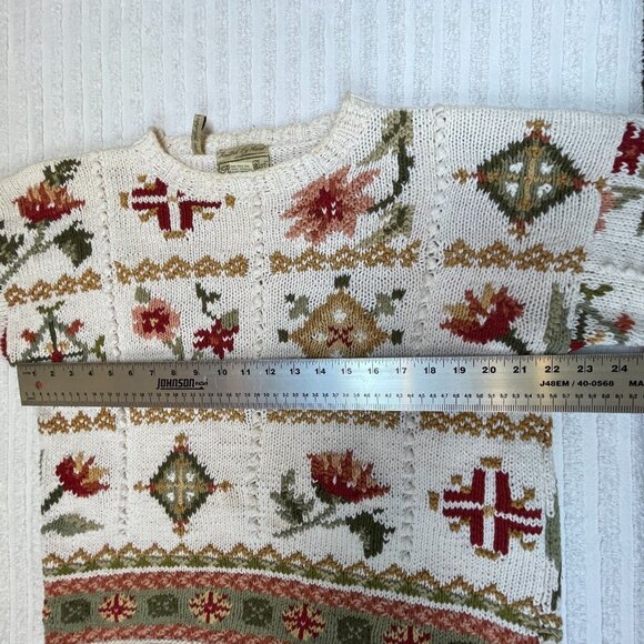 Vintage Hunters Run Mixed Floral Pattern Hand Knitted Sweater Large Ramie Cotton - Picture 7 of 9